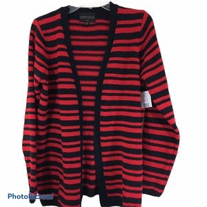 Chenille Black & Red Cardigan Sweater Size Medium